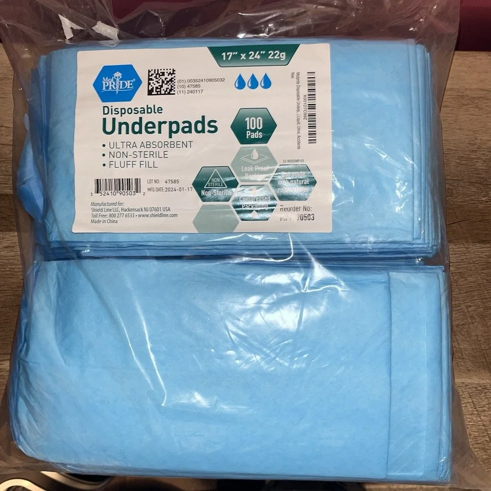 100 Large 17'' x 24'' Disposable Bed Covers Disposable Incontinence Blue Pads